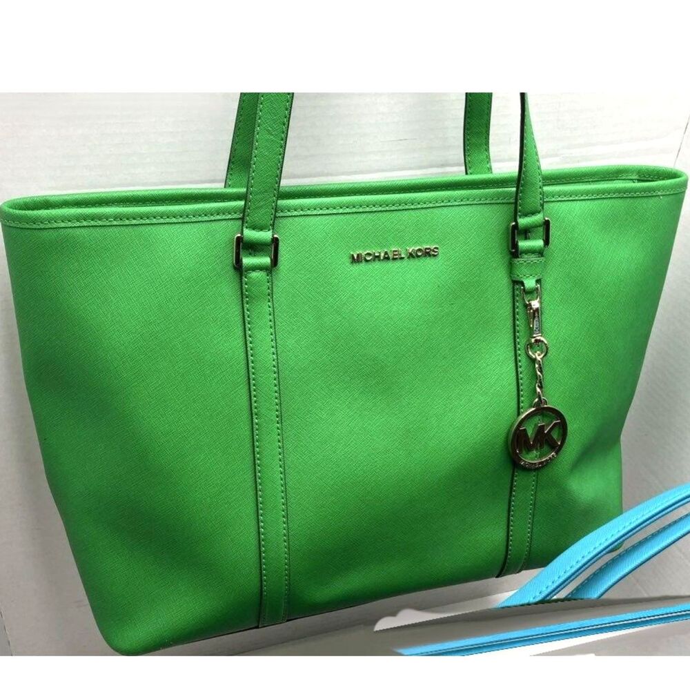 Pair of Michael Kors Green Jet Set Large Tote & Navy Kelsey Tote Bags - Picture 5 of 8